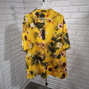 NWT Mcedar Men's Size 3XL Yellow Bright Tropical Print Button Front Shirt